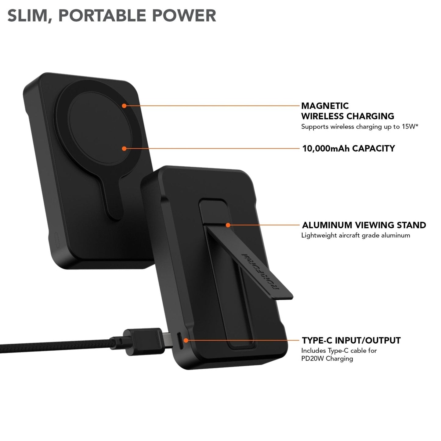 10000mAh Wireless Magnetic Power Bank with Stand